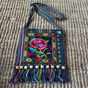 Boho Embroidered and Beaded Crossbody Bag